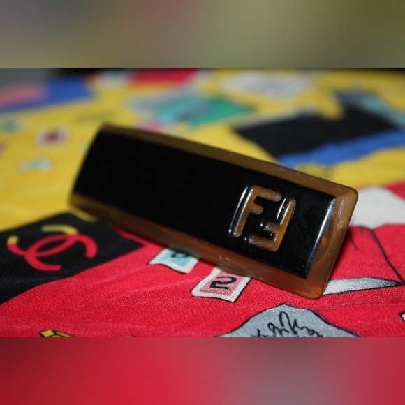 💎 Vintage Fendi FF Logo Barrette Hair Clip 90s - Picture 1 of 14